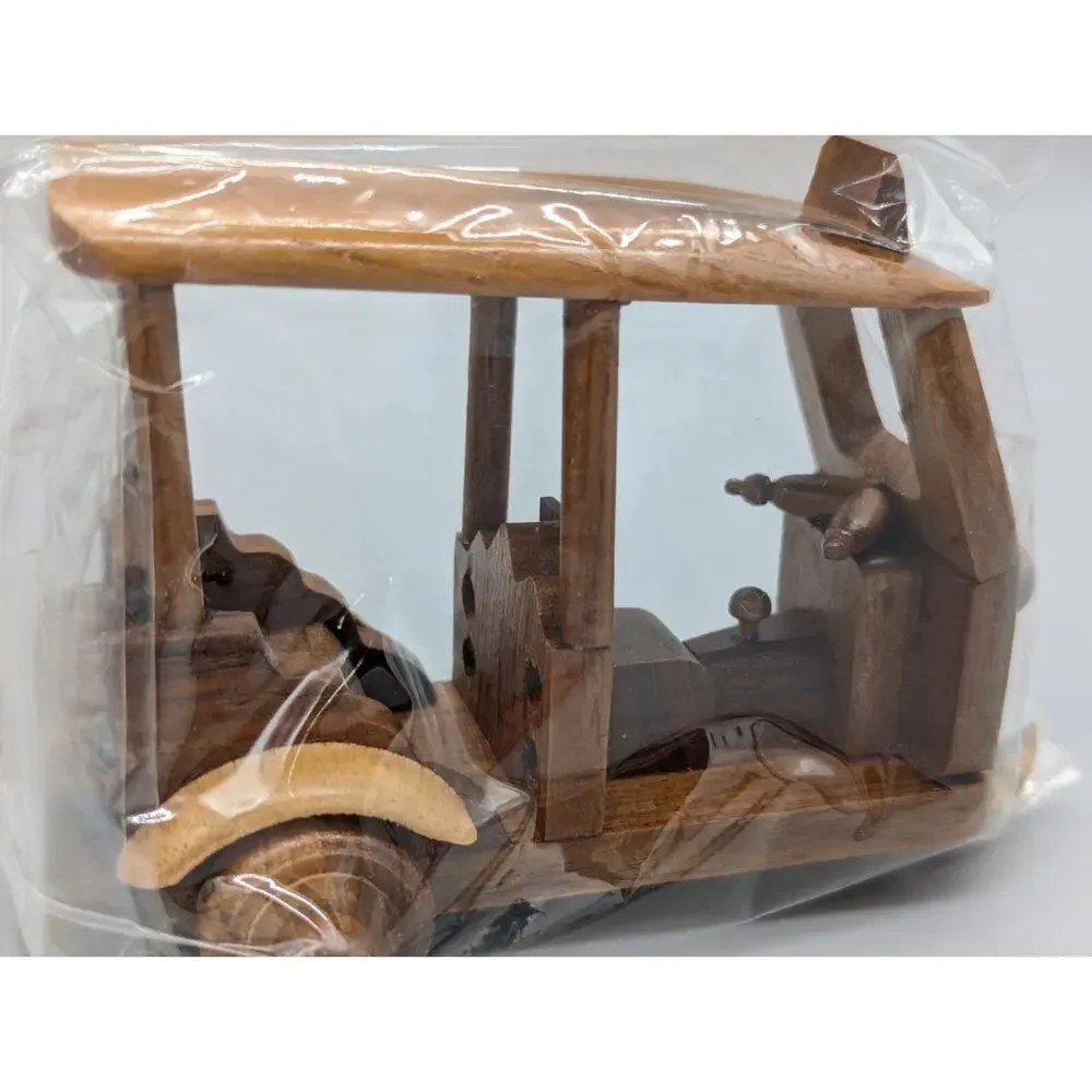 Hand Carved Wood Wooden Thai Tuk Tuk Taxi Model Car Hobby 5